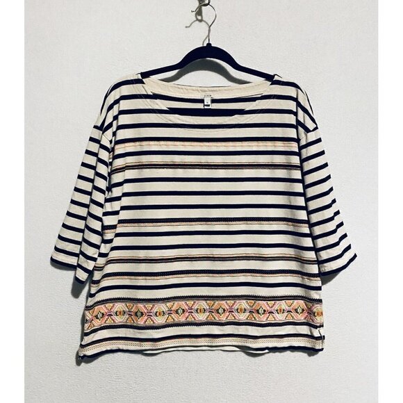 J Crew Top Womens XL Stitchwork Stripe Aztec Print Embroidered Boho 59784 - Picture 2 of 9